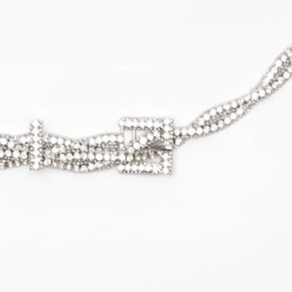 NWOT. Zara Silver Jewel Loop Belt with Bejeweled Buckle  display picture 3